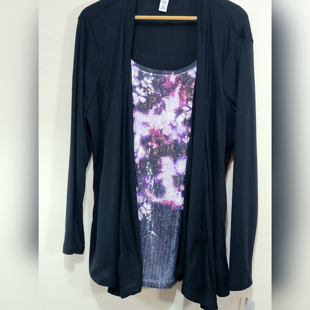 NWT Womens Plus Size Sequin Style & Co Layered Top Cardigan 1x